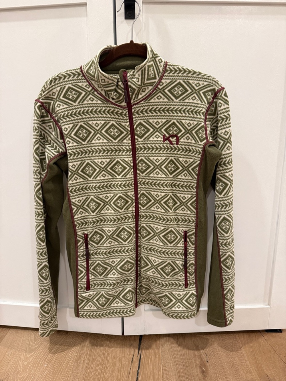 Kari Traa Olive & Cream Patterned Full-Zip Sweater
